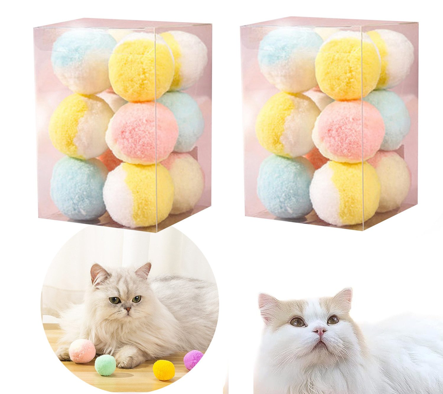 Tier-Beschäftigungsspielzeug Katzenspielzeug-Ball, 12 Stück Leiser Ball*2, Pompon Ball 4.5cm