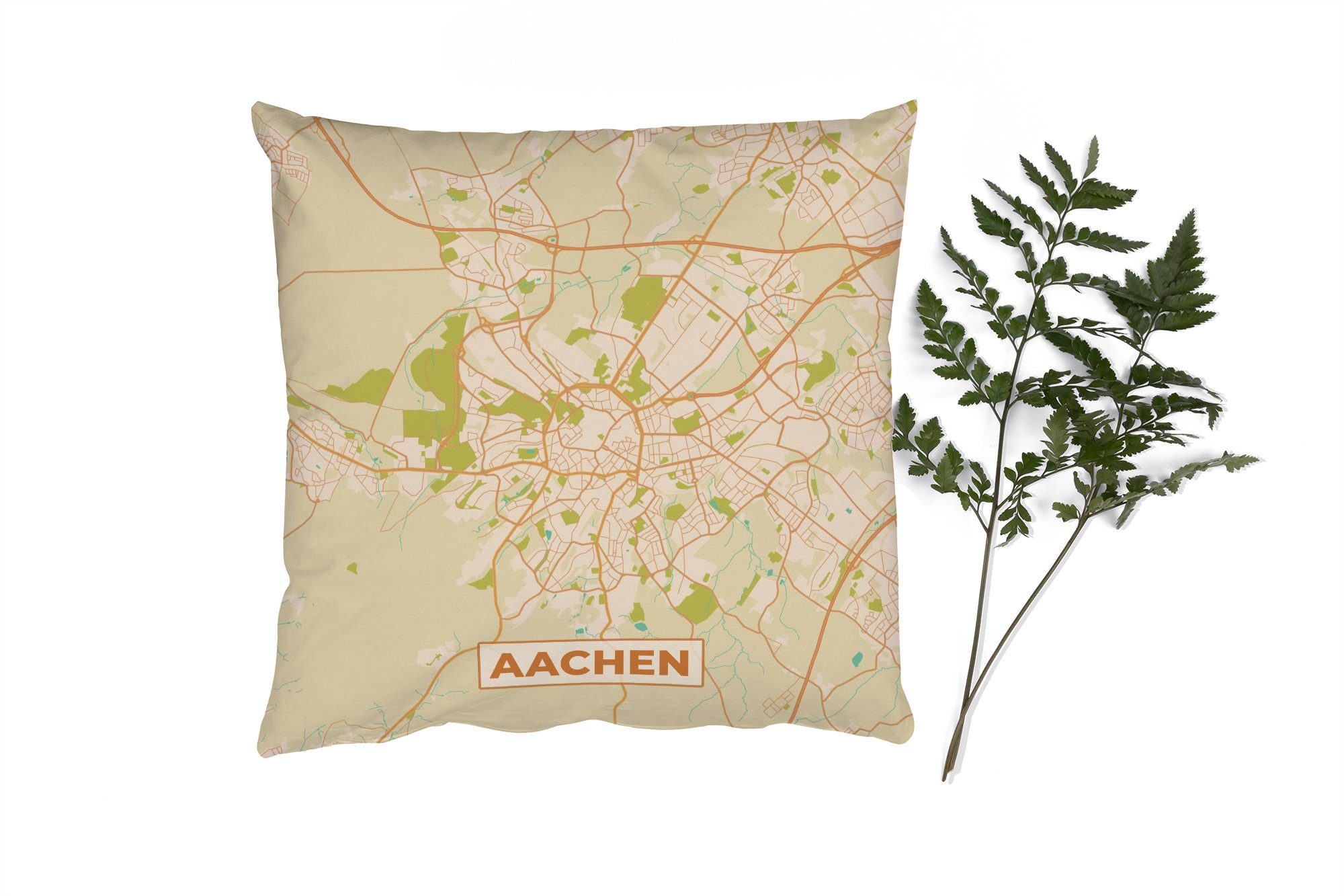 MuchoWow Dekokissen Karte - Jahrgang - Aachen - Stadtplan, Zierkissen mit Füllung für Wohzimmer, Schlafzimmer, Deko, Sofakissen