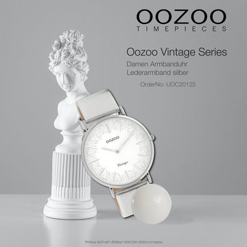 OOZOO Quarzuhr Oozoo Damen Armbanduhr silber Analog, Damenuhr rund, groß (ca. 40mm) Lederarmband, Elegant-Style