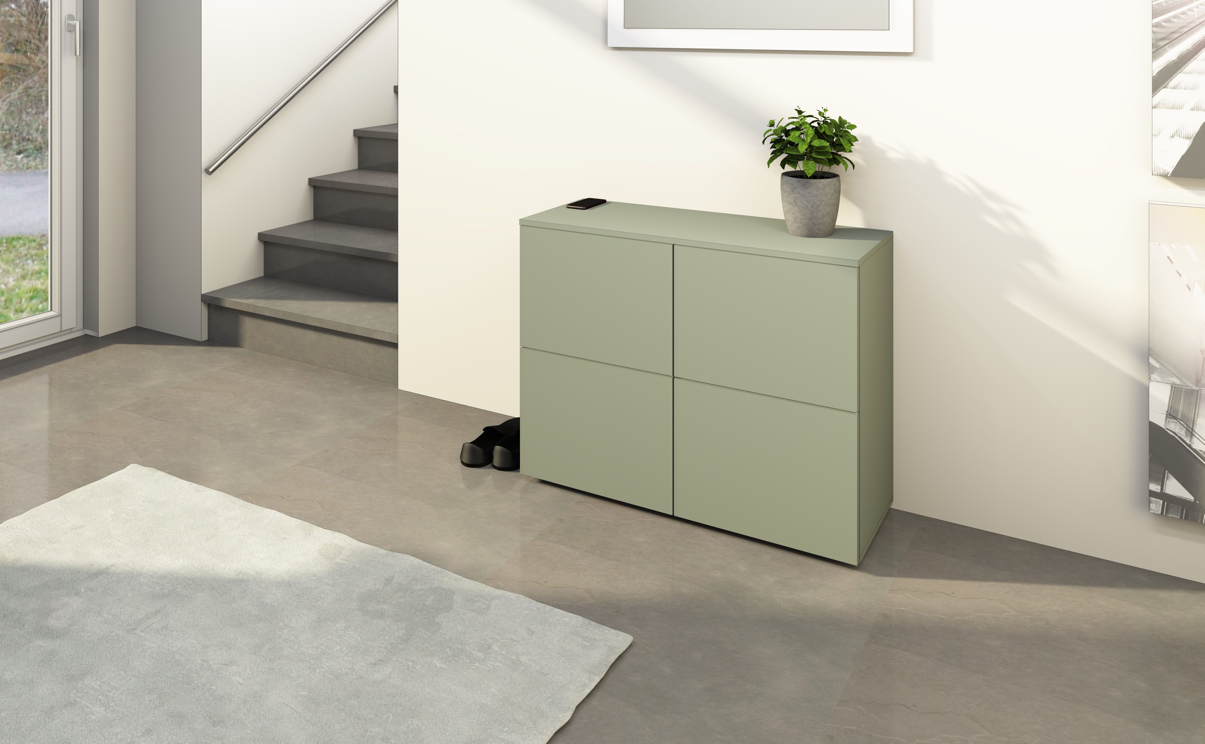 borchardt Möbel Kommode Rova, Sideboard mit 4 Türen, Breite 93 cm, 4-türig, Kommode mit viel Stauraum, salbeifarben