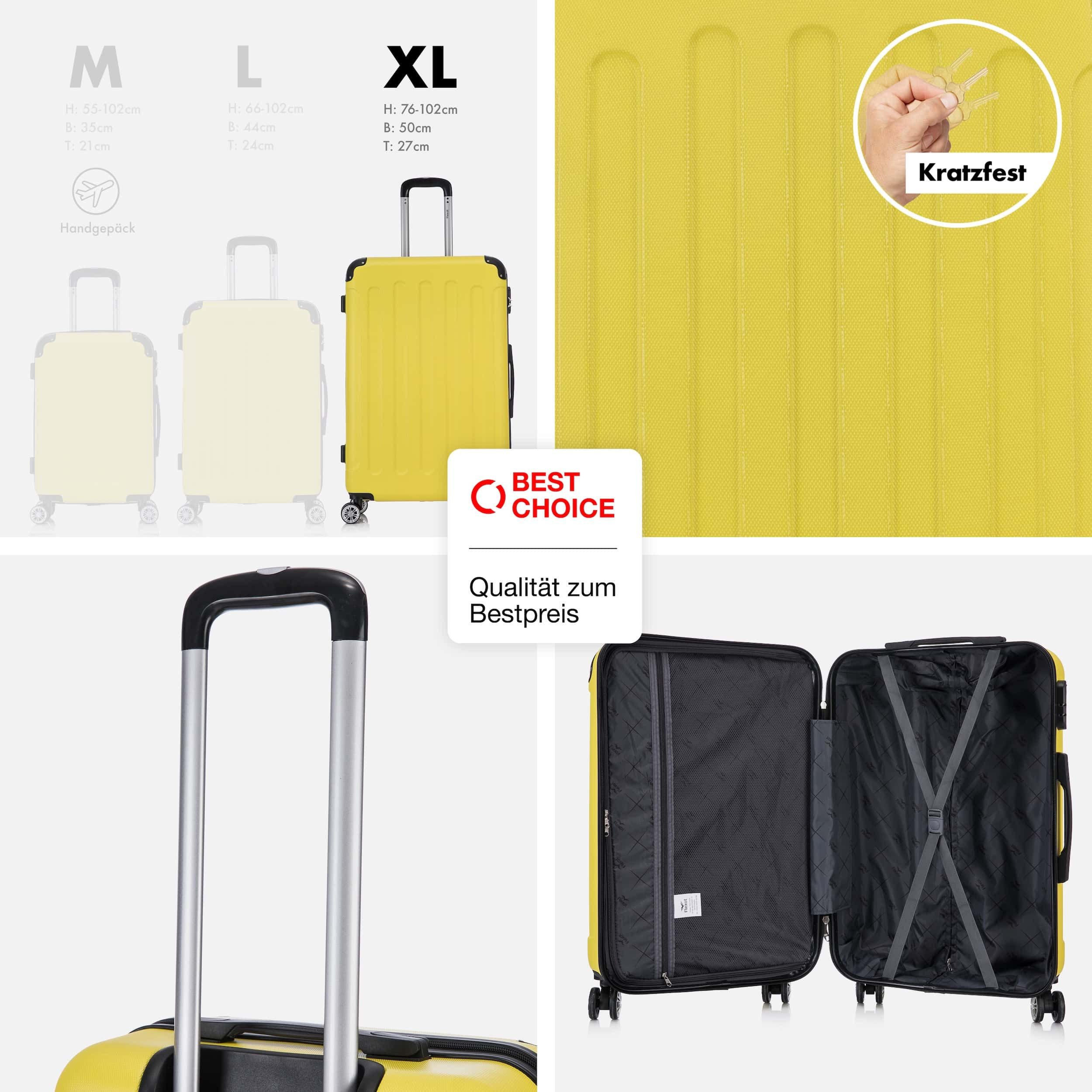 Flexot Hartschalen-Trolley F-2045 Kofferset, 360° Rollen, robuster Reisekoffer, Bordcase, 4 Rollen, Robuster und moderner Koffer mit vier 360° Rollen und Zahlenschloss