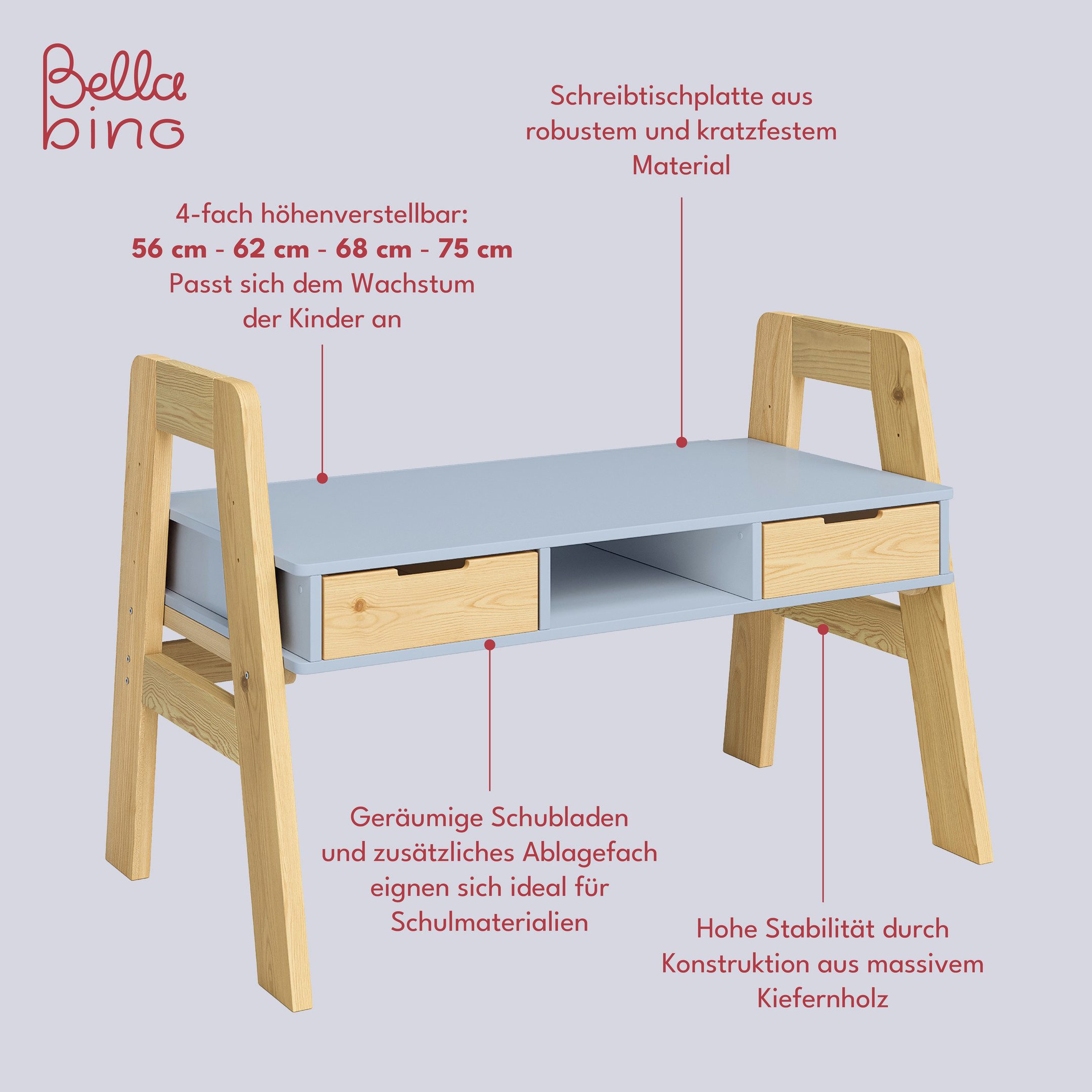 Bellabino Kinderschreibtisch Campo (1 Ablagefach und günstig online kaufen