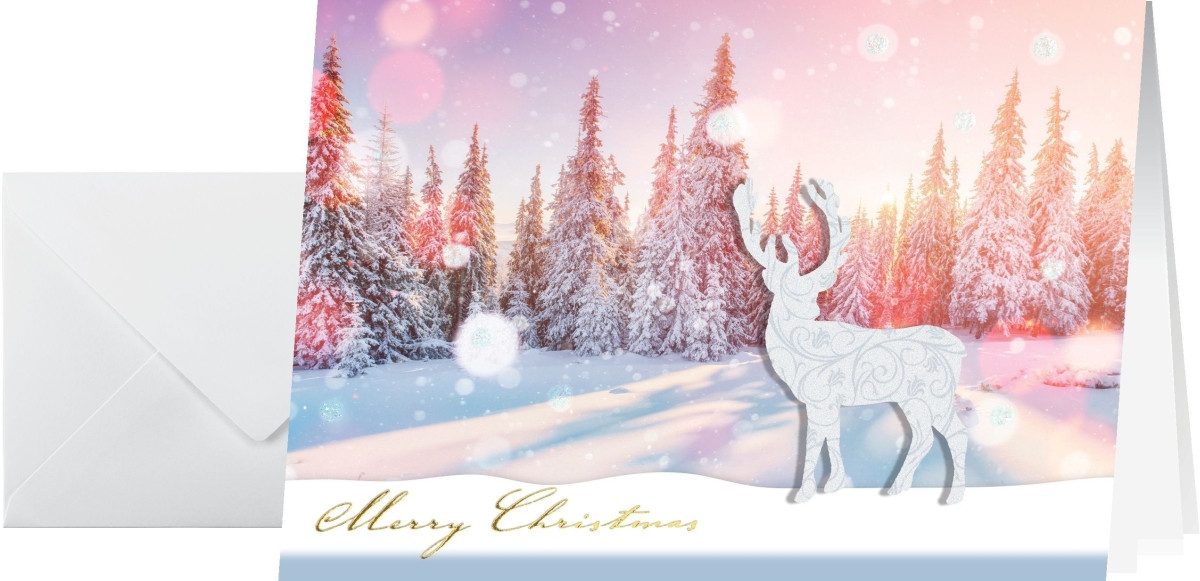 Thumbnail - Sigel Designpapier Weihnachtskarte Handmade A6 220g/qm 10+10 Stück Snow Deer Lack/Folienp
