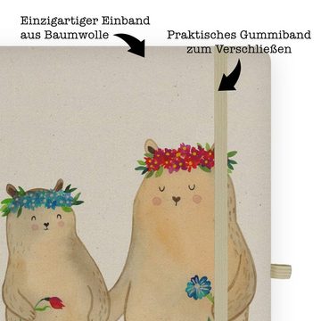 Mr. & Mrs. Panda Notizbuch Bären mit Blumenkranz - Transparent - Geschenk, Freundinnen, Geschenk Mr. & Mrs. Panda, Handgefertigt