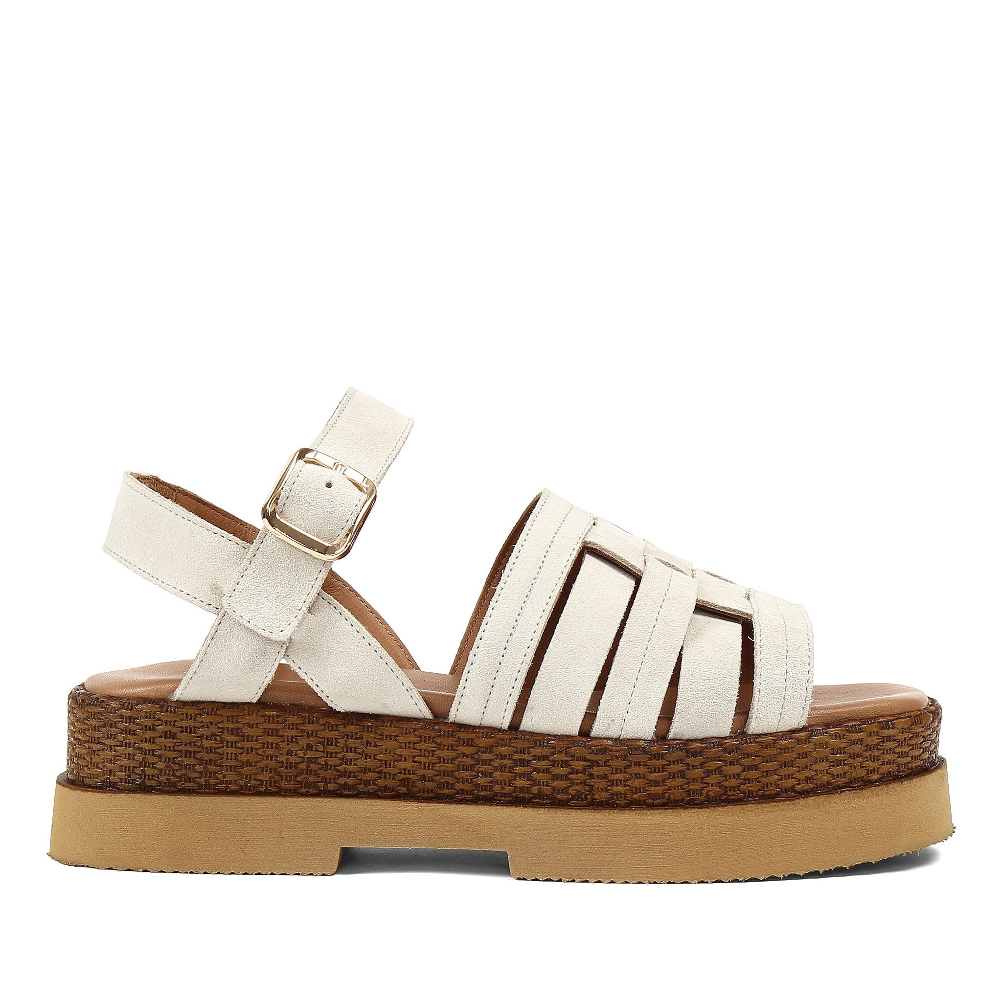 Celal Gültekin Espadrilles Plateau Keilabsatz Boho Knöchelriemen Damen Plateausandaletten Veloursleder, Espadrille-Keilsohle & Echtleder-Futter, Beige, 39