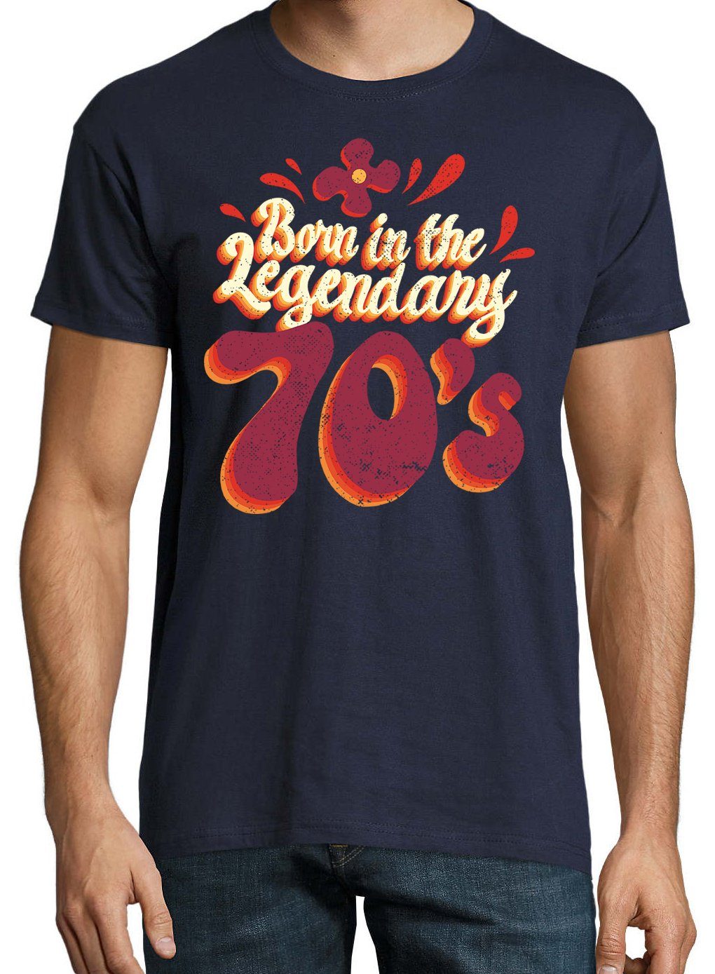 Legendary T-Shirt Shirt In "Born Navyblau The 70´s" Designz Youth mit trendigem Herren Frontprint