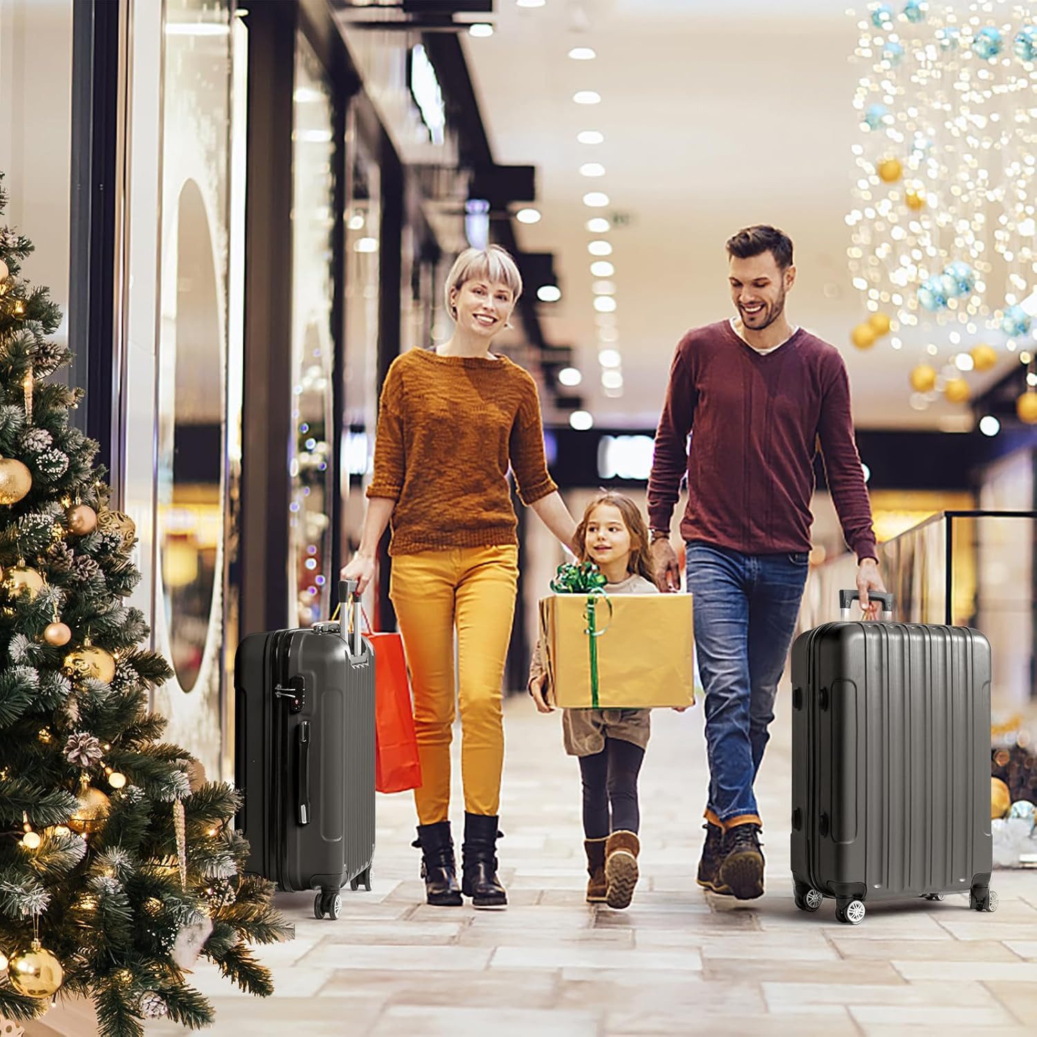 FCH Hartschalen-Trolley, 4 Rollen, Hartschalenkoffer L,Koffer 360° Leichtlauf, Dunkelgrau