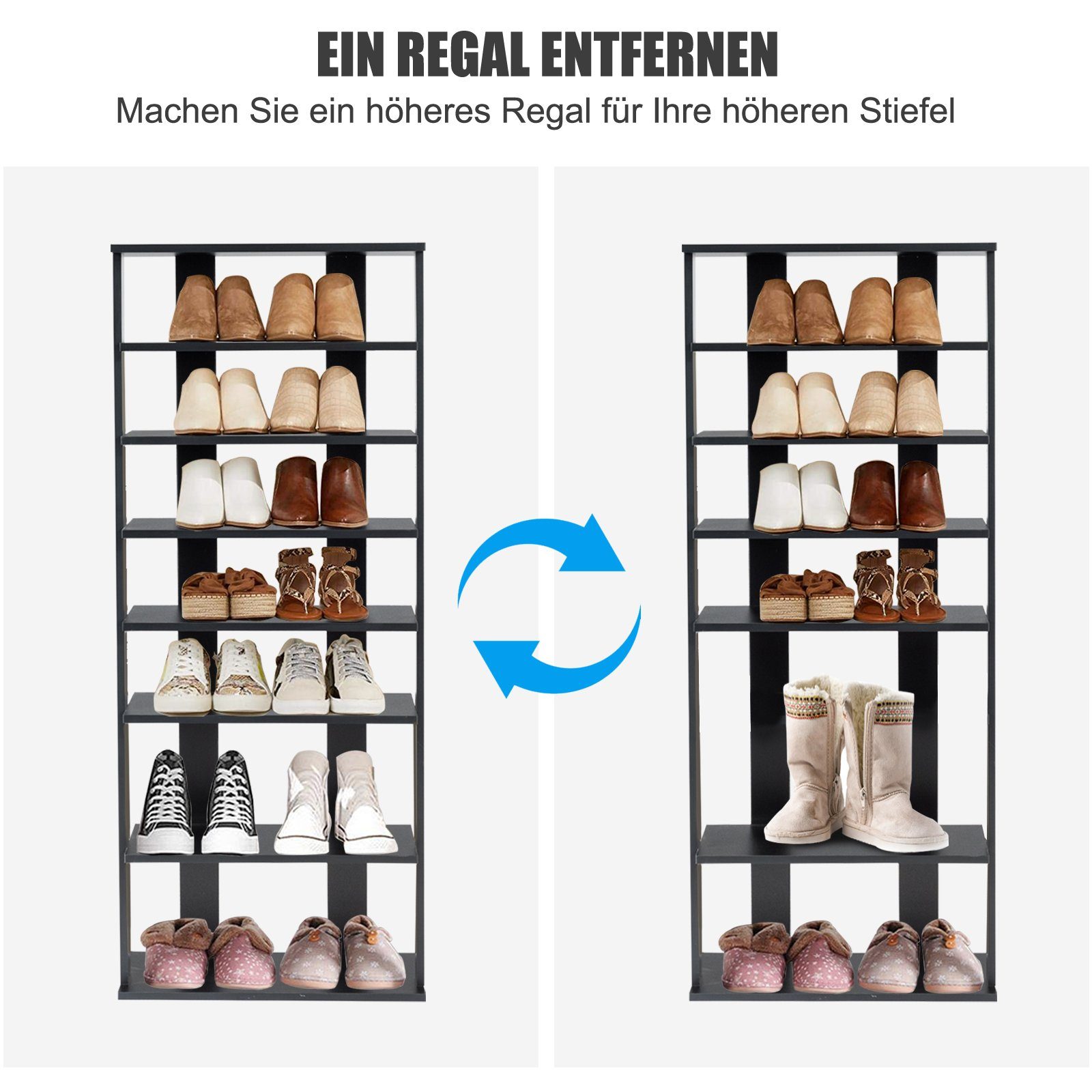 COSTWAY Schuhregal schmal 8 Ebene, mit verstellbaren Regalhöhen, 110cm