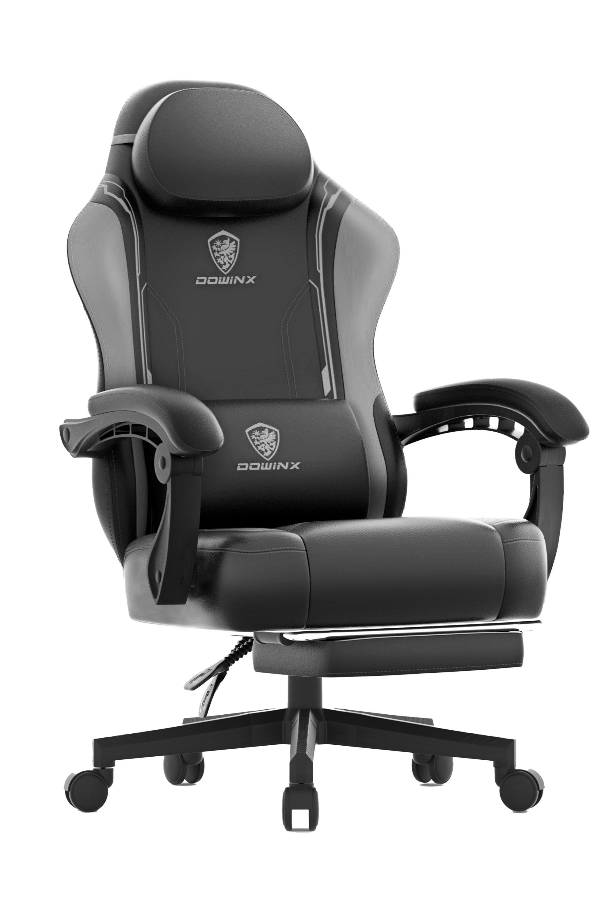Dowinx Gaming-Stuhl Ergonomischer Gamer Sessel aus PU-Leder mit Lendenstütze, Massagefunktion und breiter Rückenlehne, Belastbar bis 150 kg