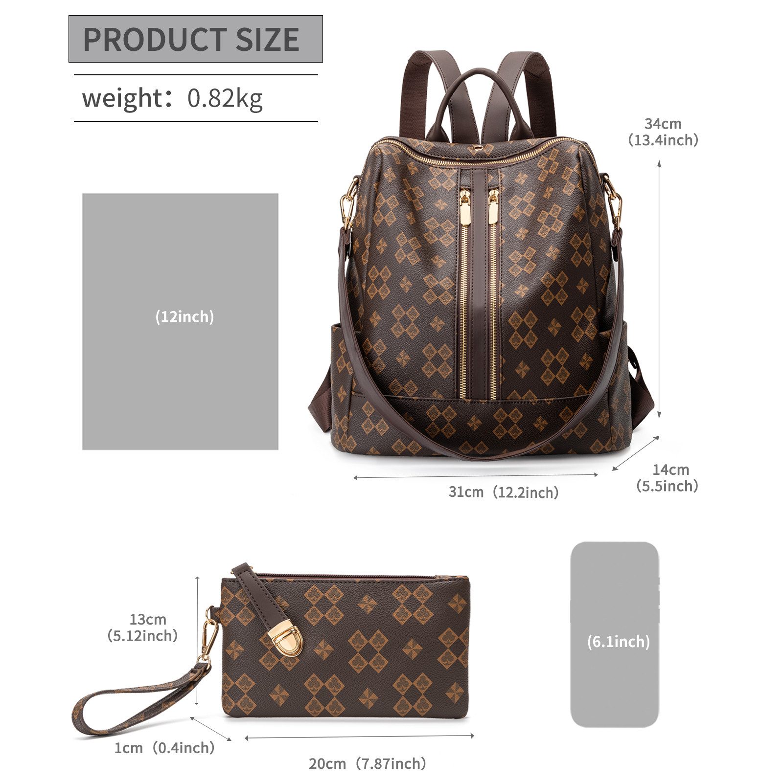 Toomoke Rucksack Damen Rucksack, Kleine 2 in 1 Rucksackhandtasche (Wasserdichte Leder Schultaschen, Geldbörse Umhängetasche Handtasche Rucksack), Geschenk,Anti-Diebstahl Tagesrucksack Schultertaschen