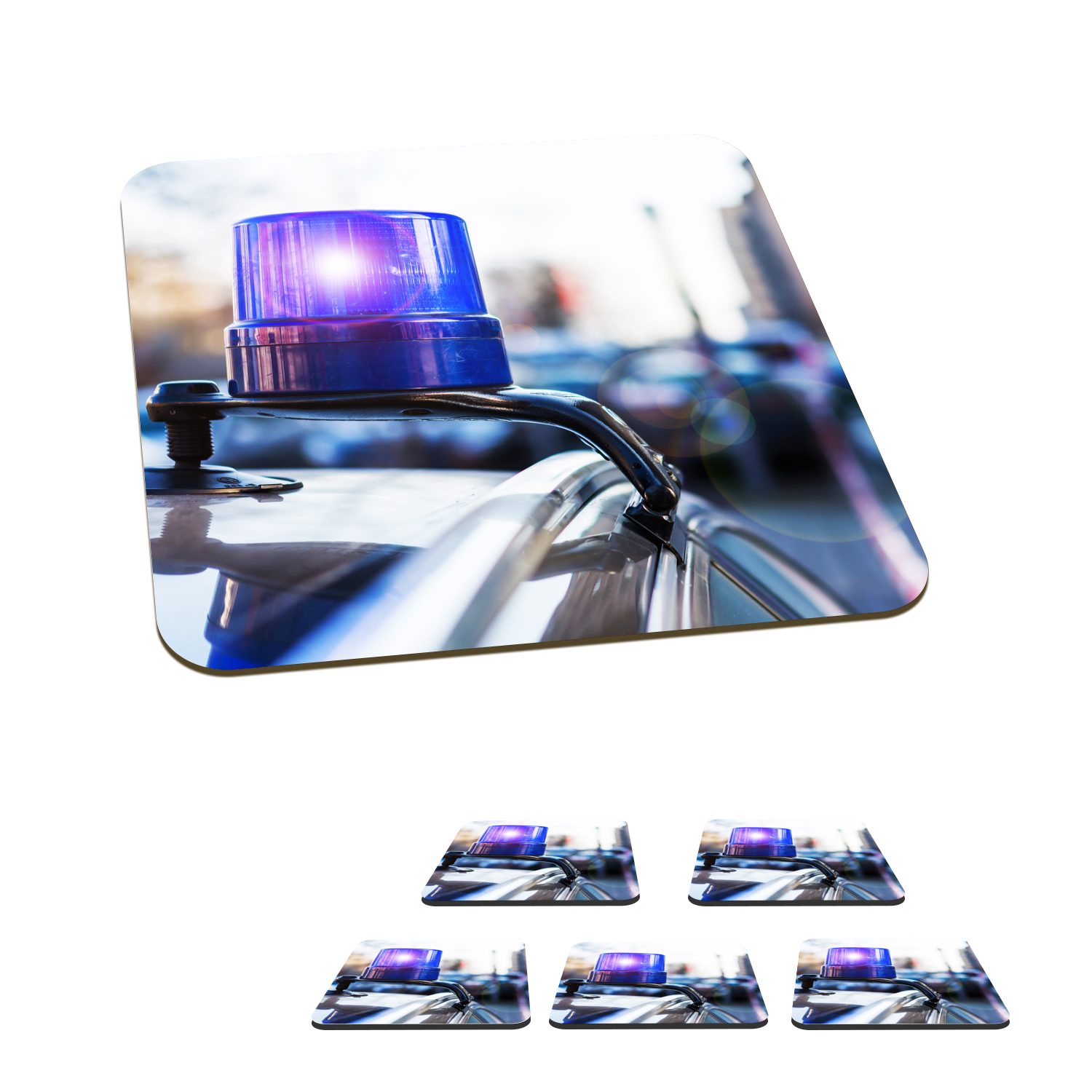 MuchoWow Glasuntersetzer Blinklicht von einem Polizeiauto zu einem Zivilfahrzeug, Zubehör für Gläser, 6-tlg., Glasuntersetzer, Tischuntersetzer, Korkuntersetzer, Untersetzer, Tasse