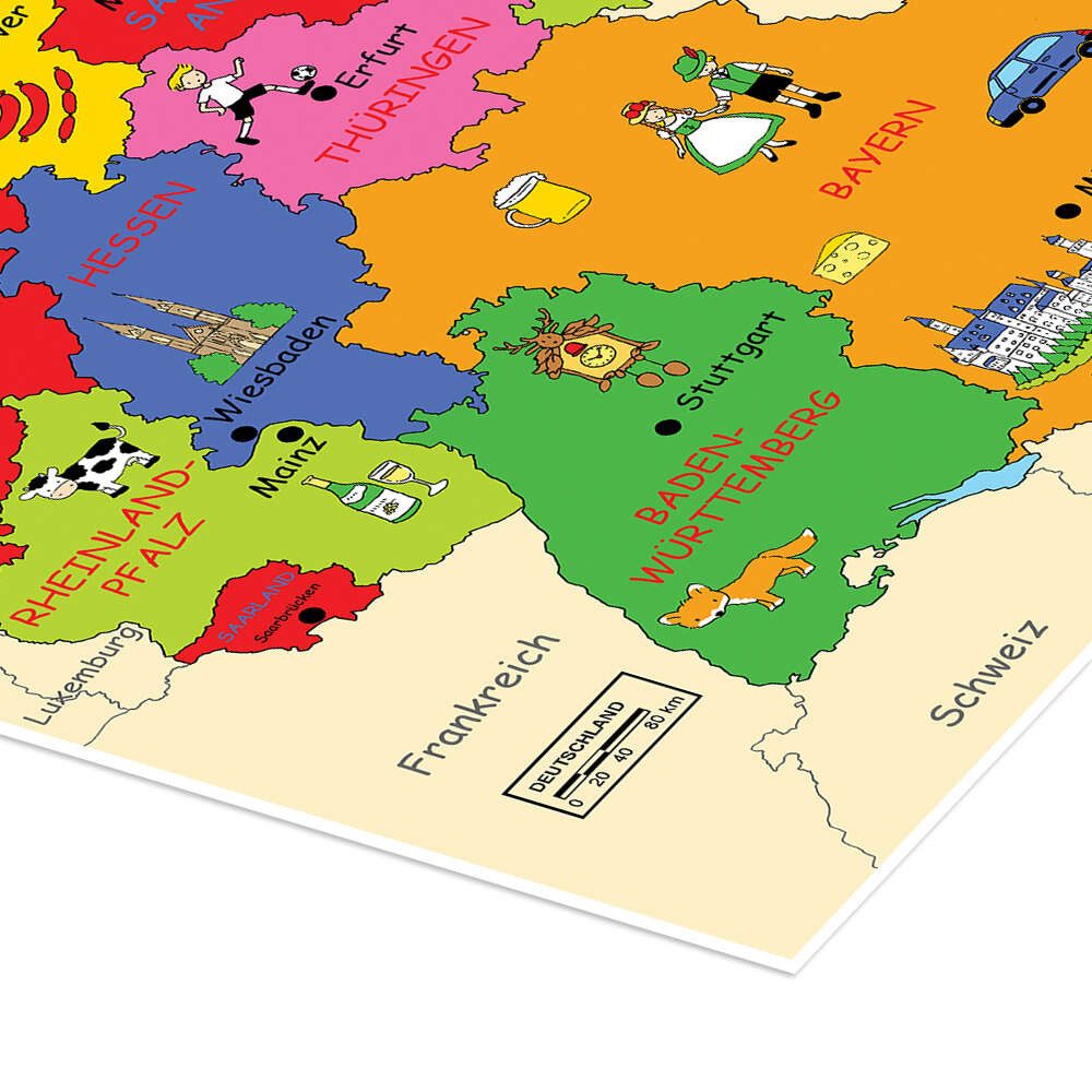 Posterlounge Wandbild Bundesländer für Kinder, Fluffy Feelings, erhältlich als Poster, Leinwandbild, Wandsticker oder Acrylglasbild