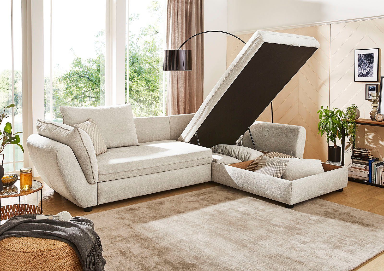 mit Relaxfunktion,Stauraum/Bettkasten,Wellenfederung,mane beige Gruppe Jockenhöfer Jerez, Bett-und Ecksofa | beige