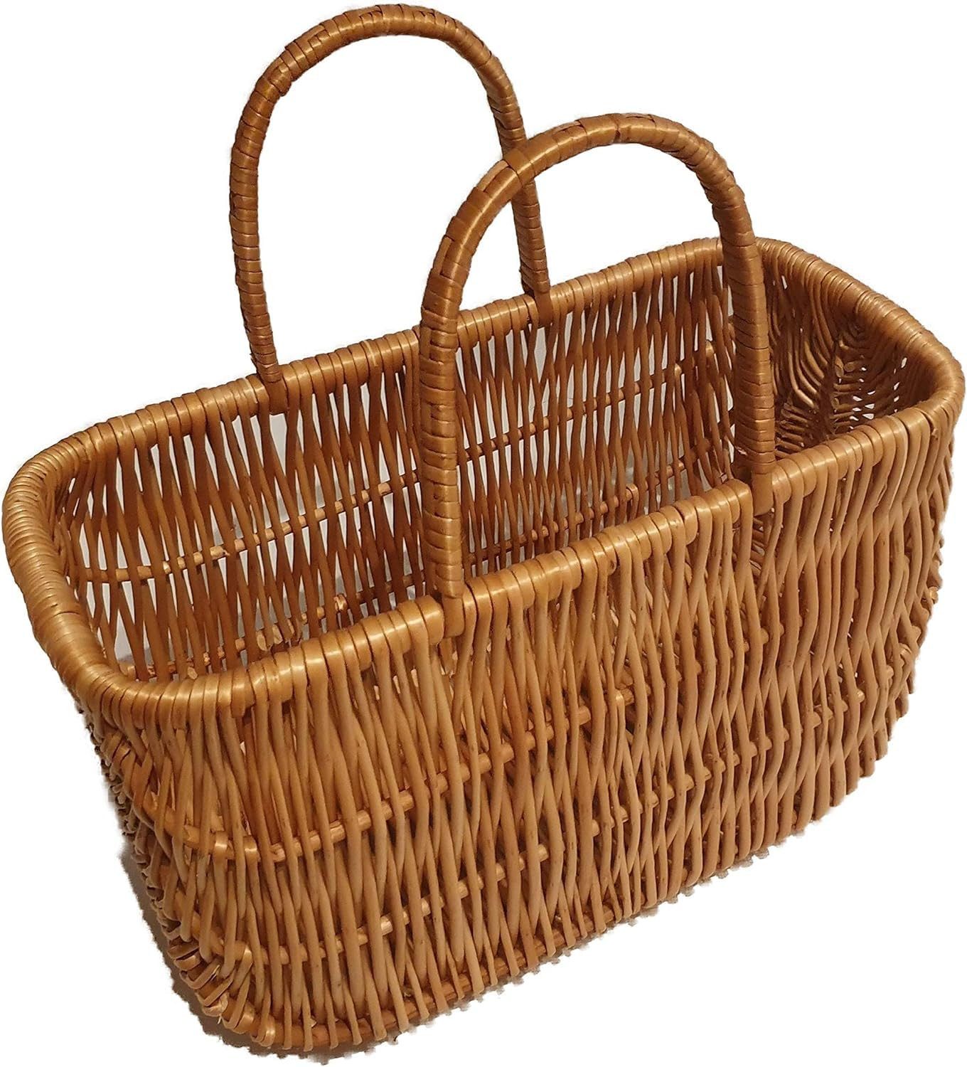 natuleo by pokuc Flaschenkorb Einkaustasche aus Weide Braun 40x20x37 cm Picknikkorb Geflochten
