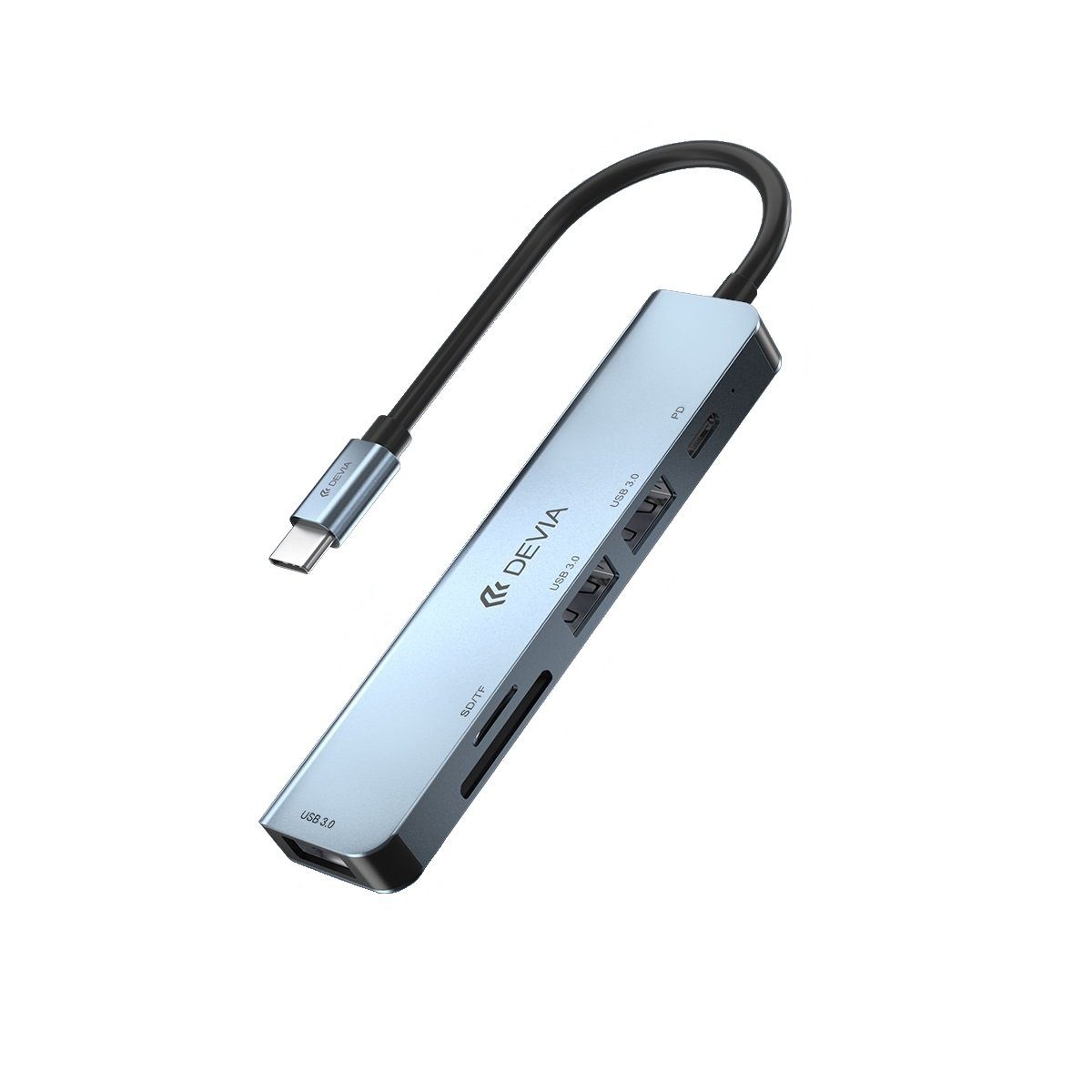 DEVIA Adapter HUB 5in1 USB-C 3.1 auf 3x USB 3.0 + SD/TF + PD dunkelgrau USB-Adapter