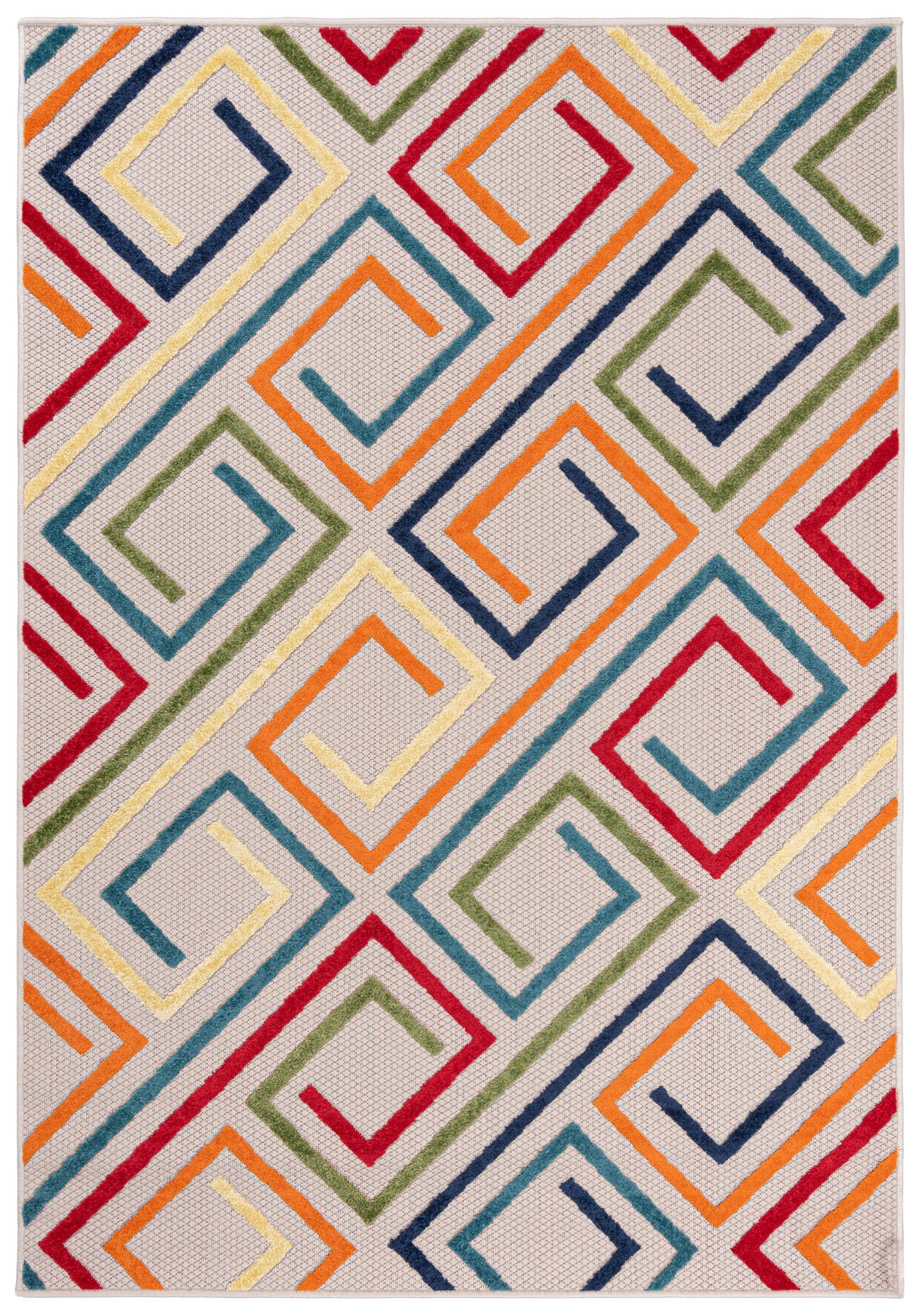 Mazovia Designteppich In- & Outdoor Teppich Wetterfest & UV-beständig Balkon - Bunt, 80 x 150 cm, Höhe 6 mm, Kurzflor, Weich, Pflegeleicht, Flachgewebe