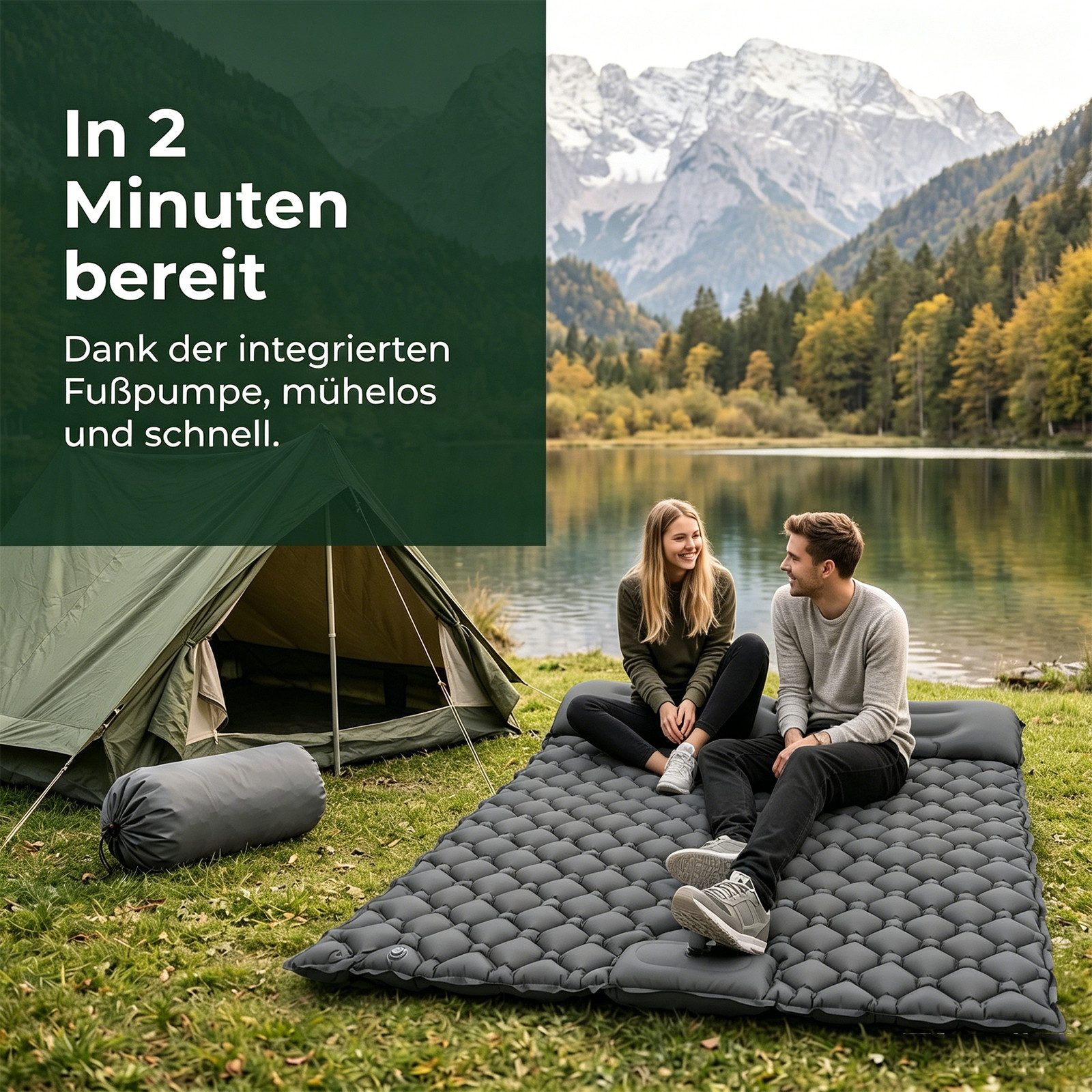 AKKEE Isomatte Campingmatte mit Kissen, Isomatte Outdoor, 2 Personen, Selbstaufblasend, Isomatte Ultraleicht, Isomatte Camping Outdoor – Bild 2 von 5