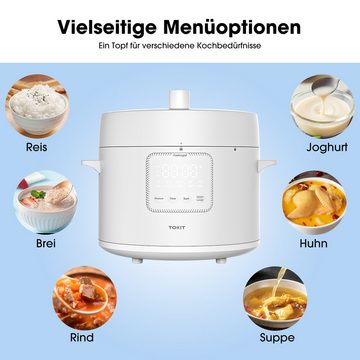 TOKIT Reiskocher Druckkochtopf,Schongarer Joghurtbereiter Suppenkoche Warmhalter, 5L, Smart Kontrol,Antihaftbeschichtete Innentopf