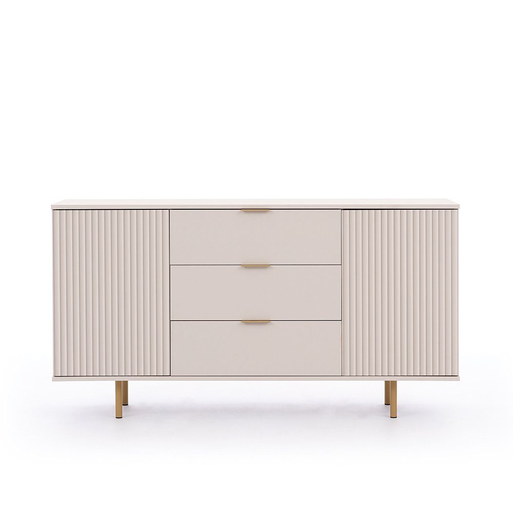 Lomadox Sideboard NADOR-132, 150cm breit, Kaschmir, goldfarbene Metallgriffe und -füße