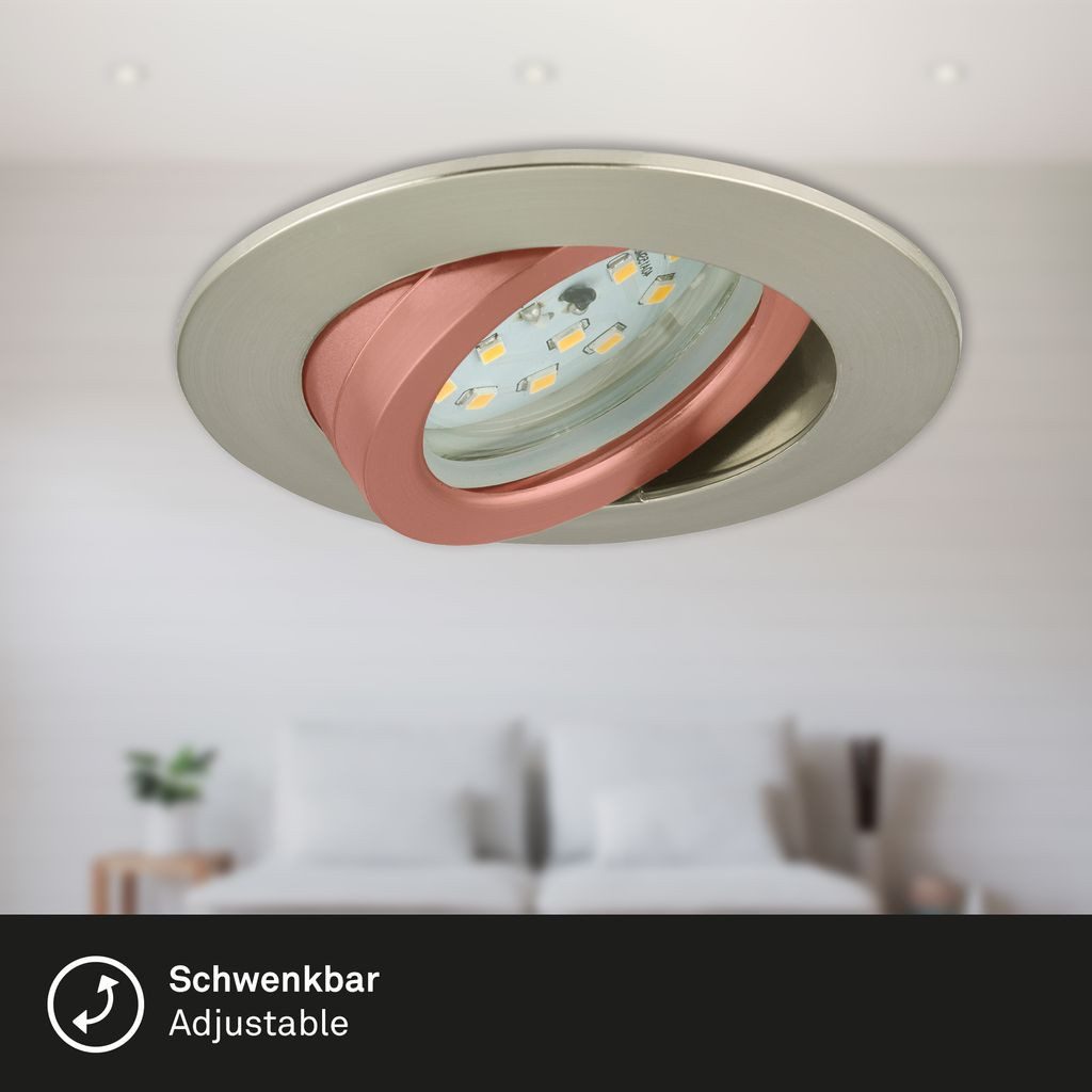 Briloner Leuchten LED Einbaustrahler 7232-032, Dimmfunktion, LED fest integriert, 2700K - Extra-Warmweiß, 3er Set, dimmbar, ultraflach, schwenkbar, silber, 8,2 cm