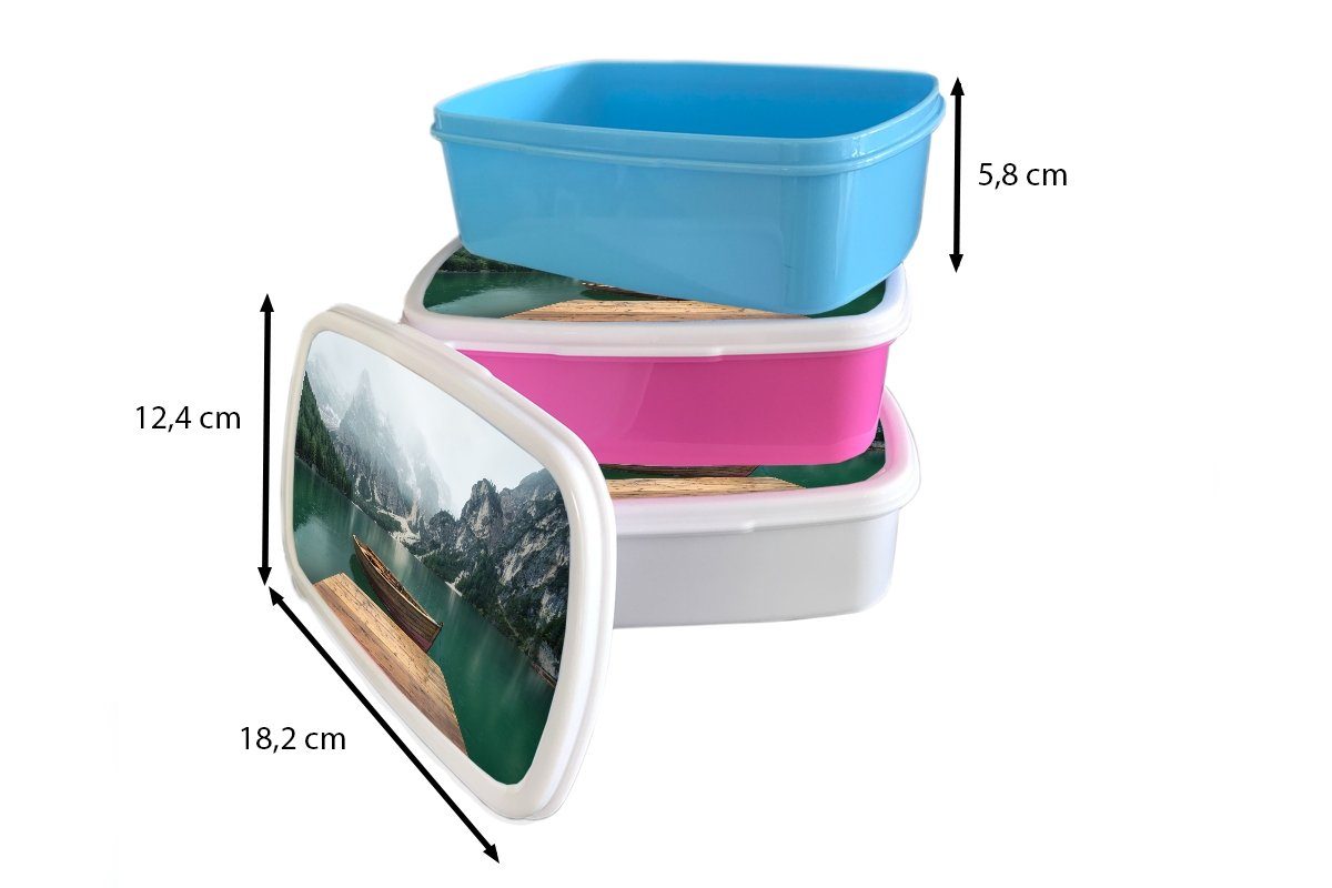 MuchoWow Lunchbox - und Schnee Kunststoff, Jungs Mädchen für weiß Berg (2-tlg), Brotdose, - und Kinder Boot, für - Erwachsene, Brotbox Nebel