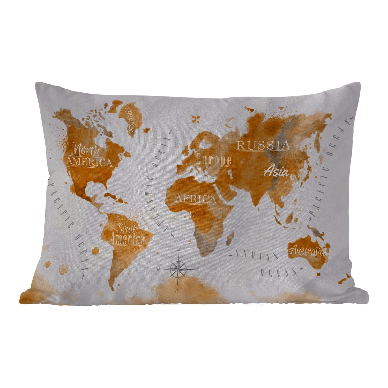 Karte Gold Dekokissen - Outdoor-Dekorationskissen, Welt, Polyester, - Dekokissenbezug, MuchoWow Kissenhülle