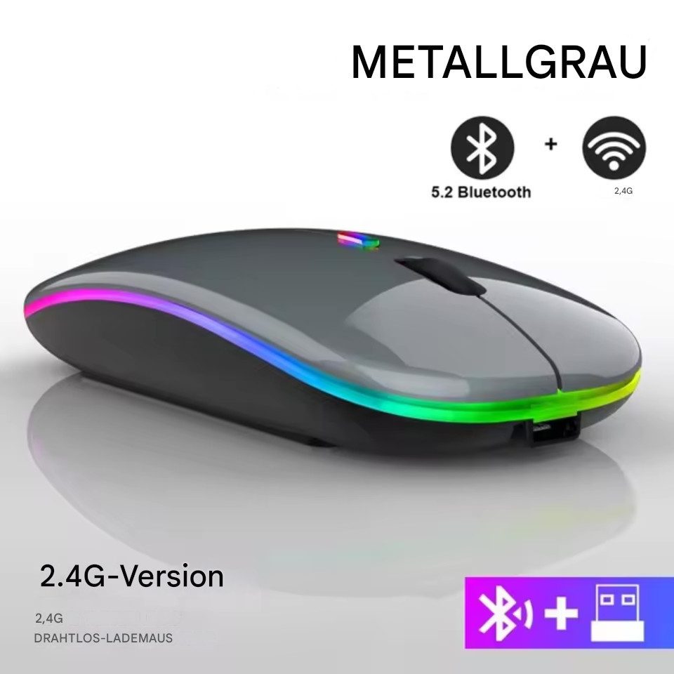 Montegoni Kabellose Wiederaufladbare Bluetooth Maus (Mit LED Hintergrundbeleuchtung, Ergonomisches Design)