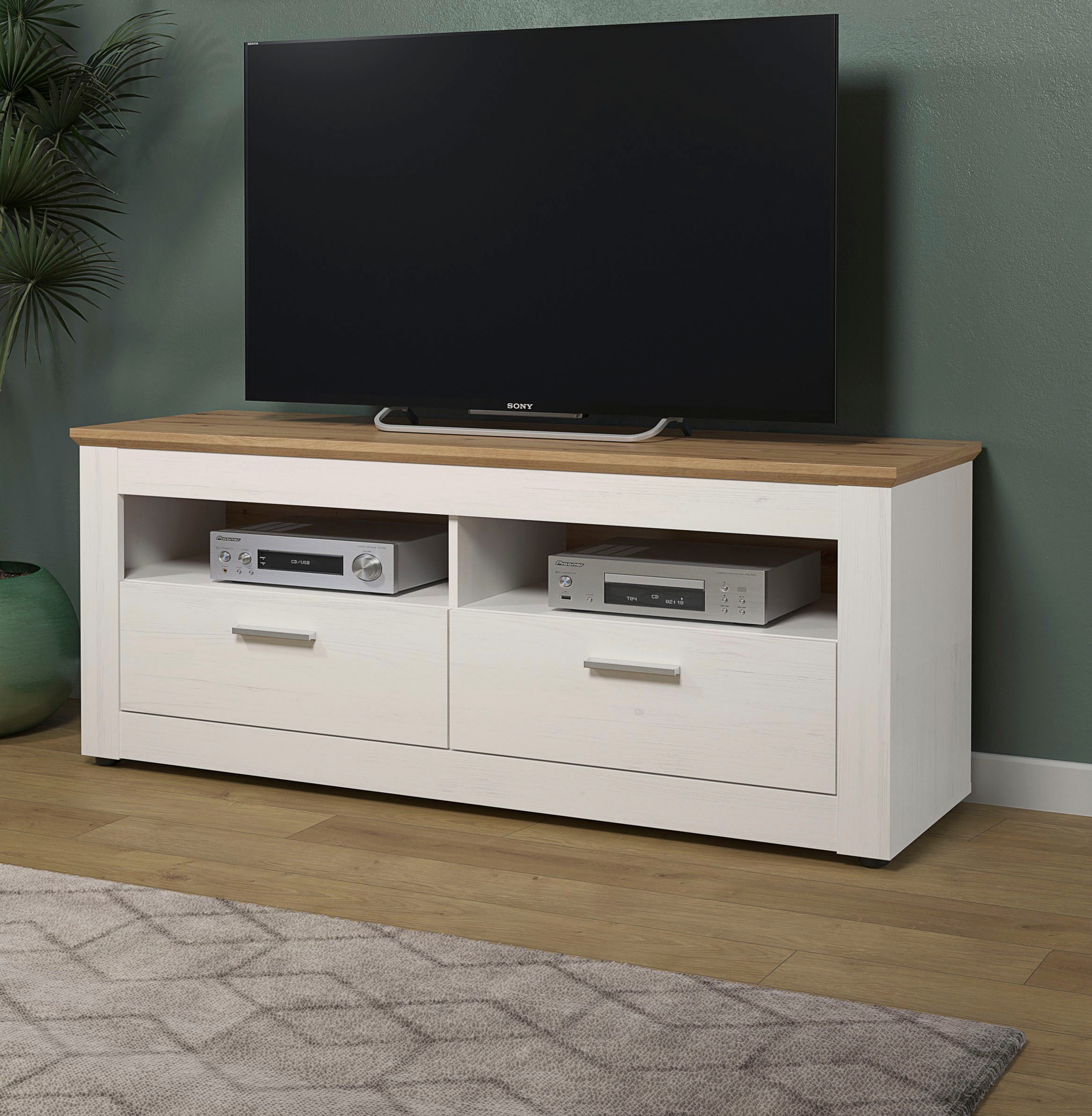 Home affaire Lowboard Nybro TV-Kommode, TV-Unterteil mit 2 Schubladen & 2 Fächern - (B/T/H) 148/45/59 cm