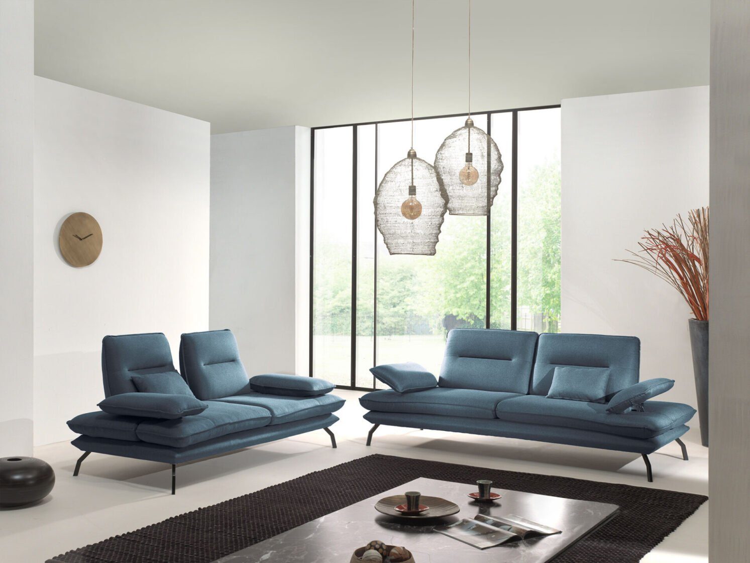 Möbeldreams Sofa Sofa-Set Figo / Verstellbare Arm und Rückenlehne Blau