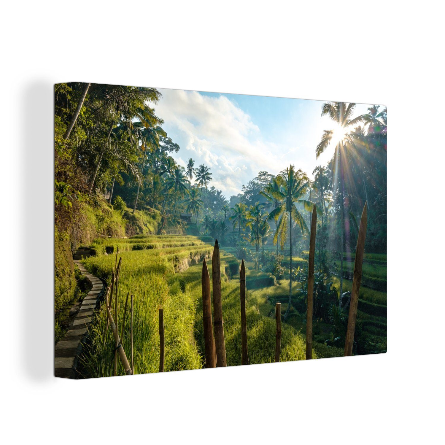 OneMillionCanvasses® Leinwandbild Reisterrasse in Indonesien, (1 St), Wandbild Leinwandbilder, Aufhängefertig, Wanddeko, 30x20 cm