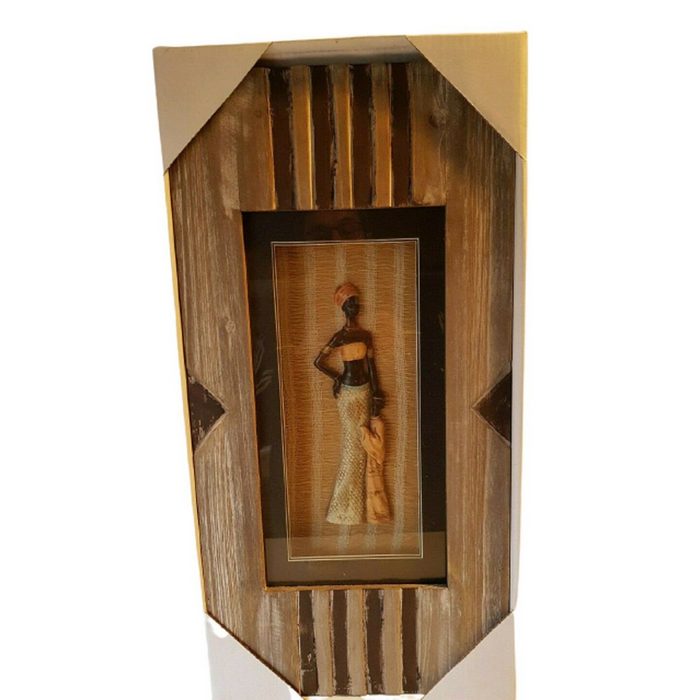 Lafinesse Holzbild Bild Afrika aus Holz "Mutter mit Kind" in eingebautem Schaukasten ca. 60x30 cm