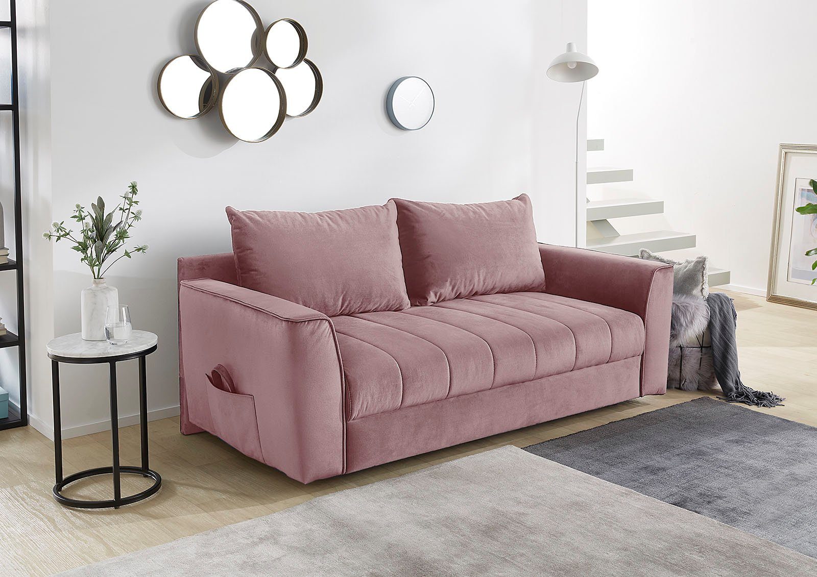 mit Jockenhöfer Rick, Platzsparendes Gruppe Federkernpolsterung Gästebettfunktion, rosa Sofa Schlafsofa