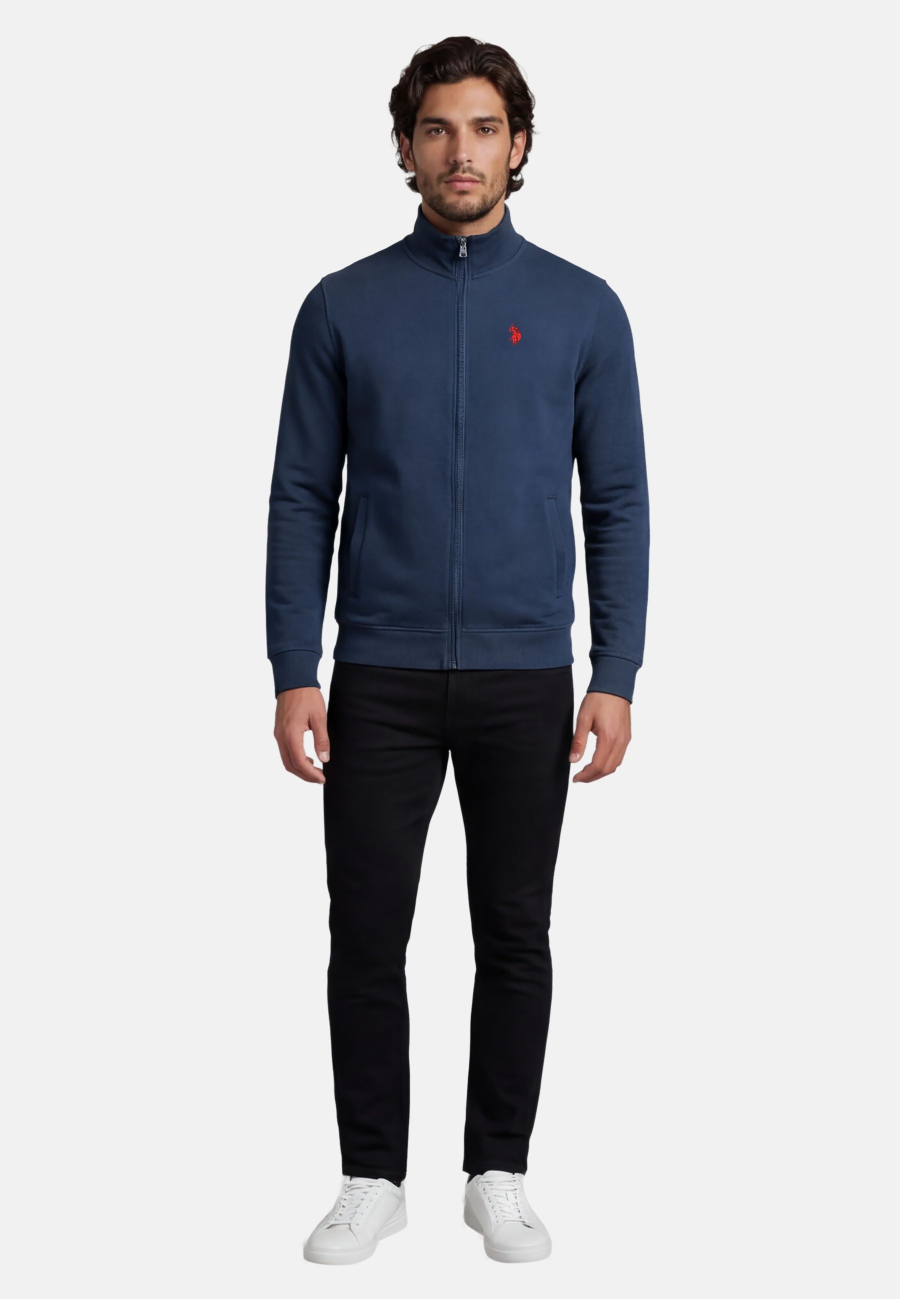 U.S. Polo Assn. Sweatjacke Stehkragenpullover USKiian – Herren Full-Zip Pullover Baumwoll-Viskose-Mix, weich, atmungsaktiv und formstabil
