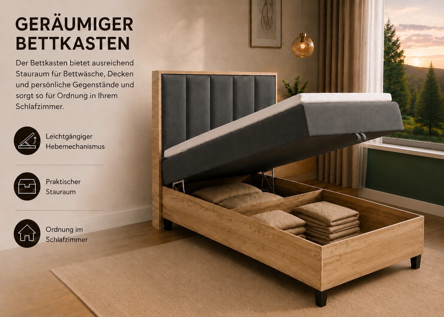 Best for Home Boxspringbett Einzelbett Trinity K-10 mit Bettkasten & Komfort Topper T30 (Bett, Polsterbett mit Stauraum, Jugendbett, Kinderbett versch. Größen, 4-St., 70x200 80x200 90x200 100x200 cm), Verschiedene Liefermöglichkeiten, TOP Preis-Leistungs-Verhältnis