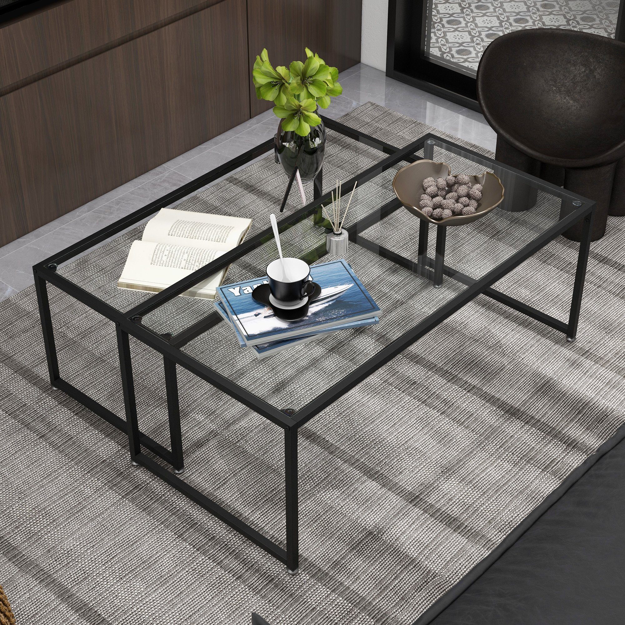 HOMCOM Couchtisch Satztisch, Glastisch, Sofatisch (Beistelltisch, günstig online kaufen