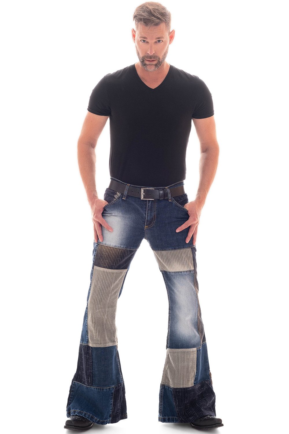 Comycom Schlagjeans Herren Denim-Cord Patchwork STAR DOUBLE günstig online kaufen