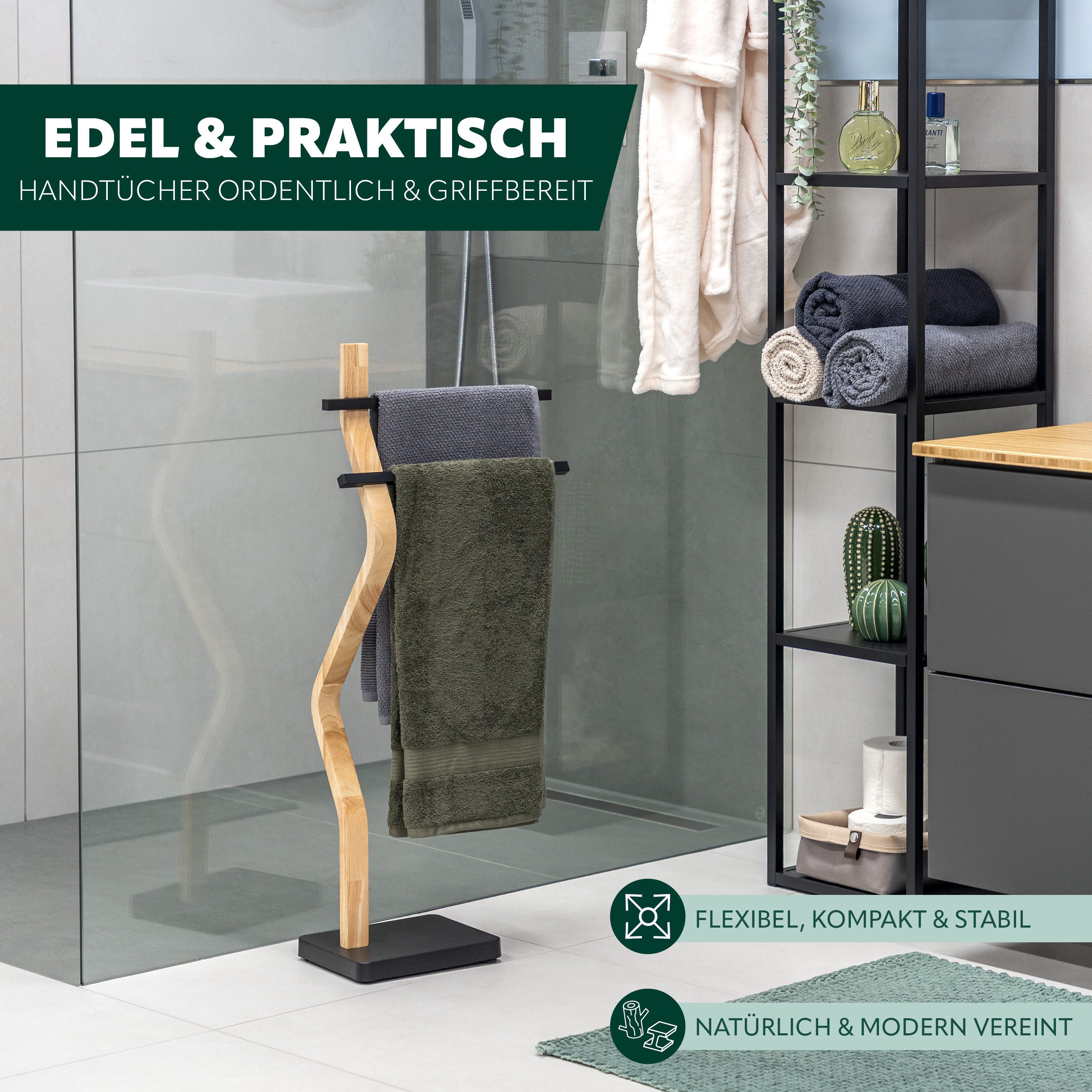 eluno Handtuchhalter freistehend, 2 Stangen FSC-Holz günstig online kaufen