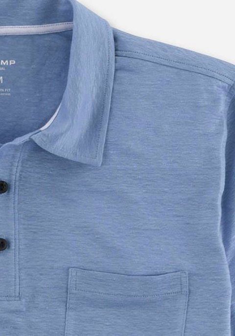 Casual-Optik Poloshirt in Hemden-Look sommerlicher OLYMP Leinen ozon im mit
