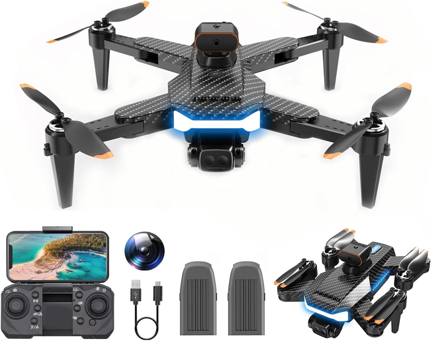 OBEST Drohne mit Einstellbarer Kamera 4K, WiFi Live Übertragung Drohne (4K, mit Brushless Motor 2 Batteries 24min Mini Drone forChildrenBeginners)