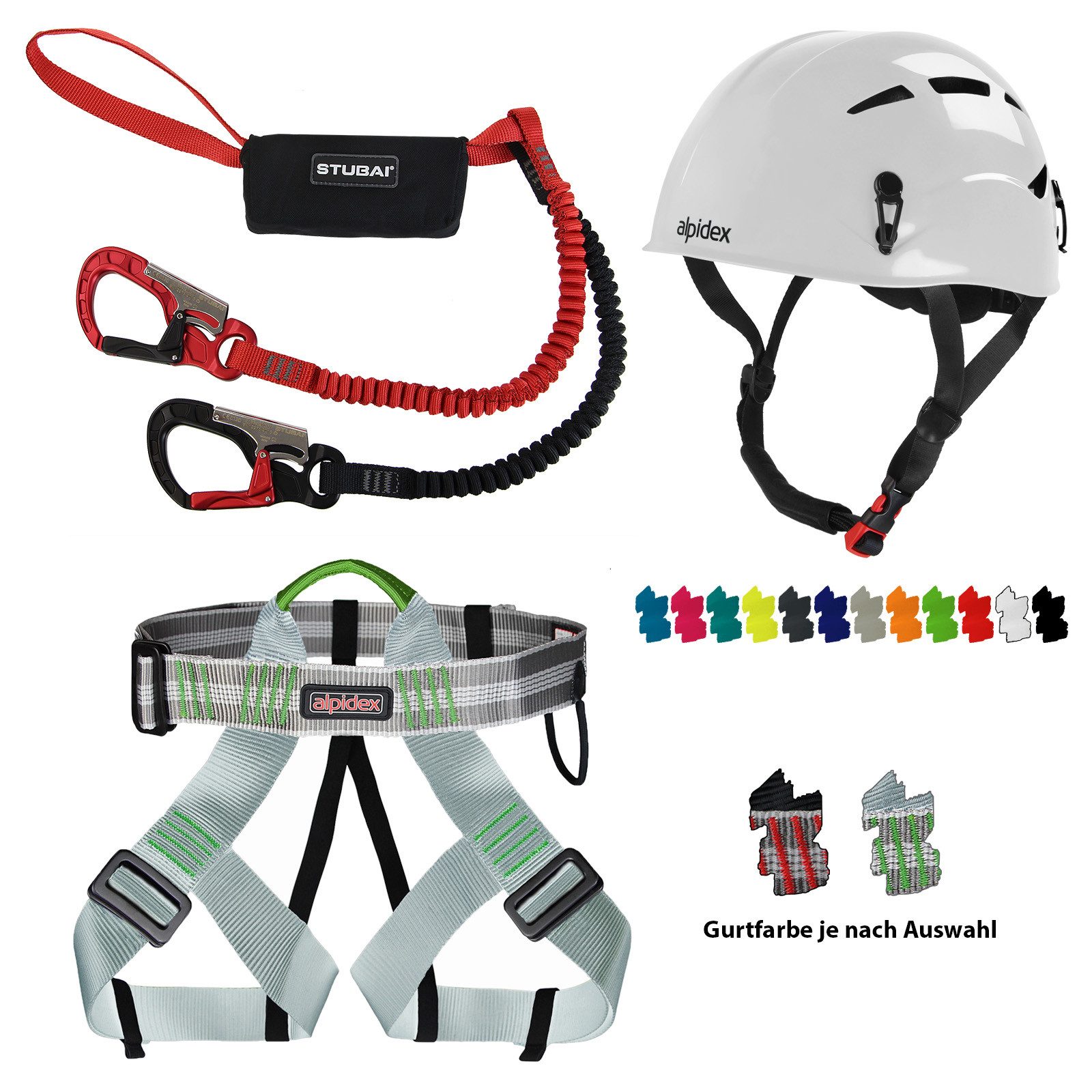 ALPIDEX Kletterhelm ALPIDEX Kletterhelm + Klettergurt + Stubai Klettersteigset BASIC 3.0