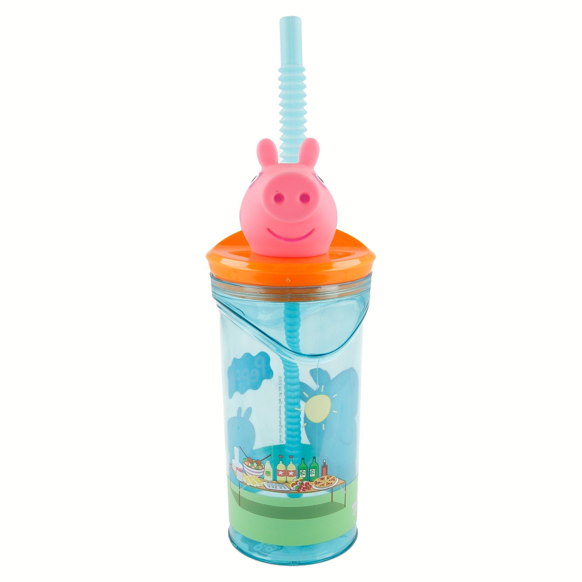 Peppa Pig Kinderbecher Peppa Wutz, Kunststoff, mit Deckel und 3-D Trinkhalm 360 ml BPA frei | Kindergeschirr