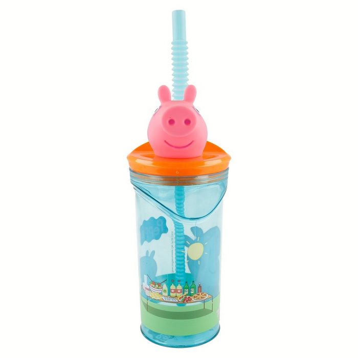 Peppa Pig Kinderbecher Peppa Wutz Kunststoff mit Deckel und 3-D Trinkhalm 360 ml BPA frei