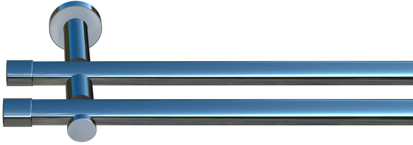 indeko Gardinenstange Linz, Ø 20 mm, 2-läufig, Wunschmaßlänge, mit Bohren, verschraubt, Stahl, Komplett-Set inkl. Montagematerial