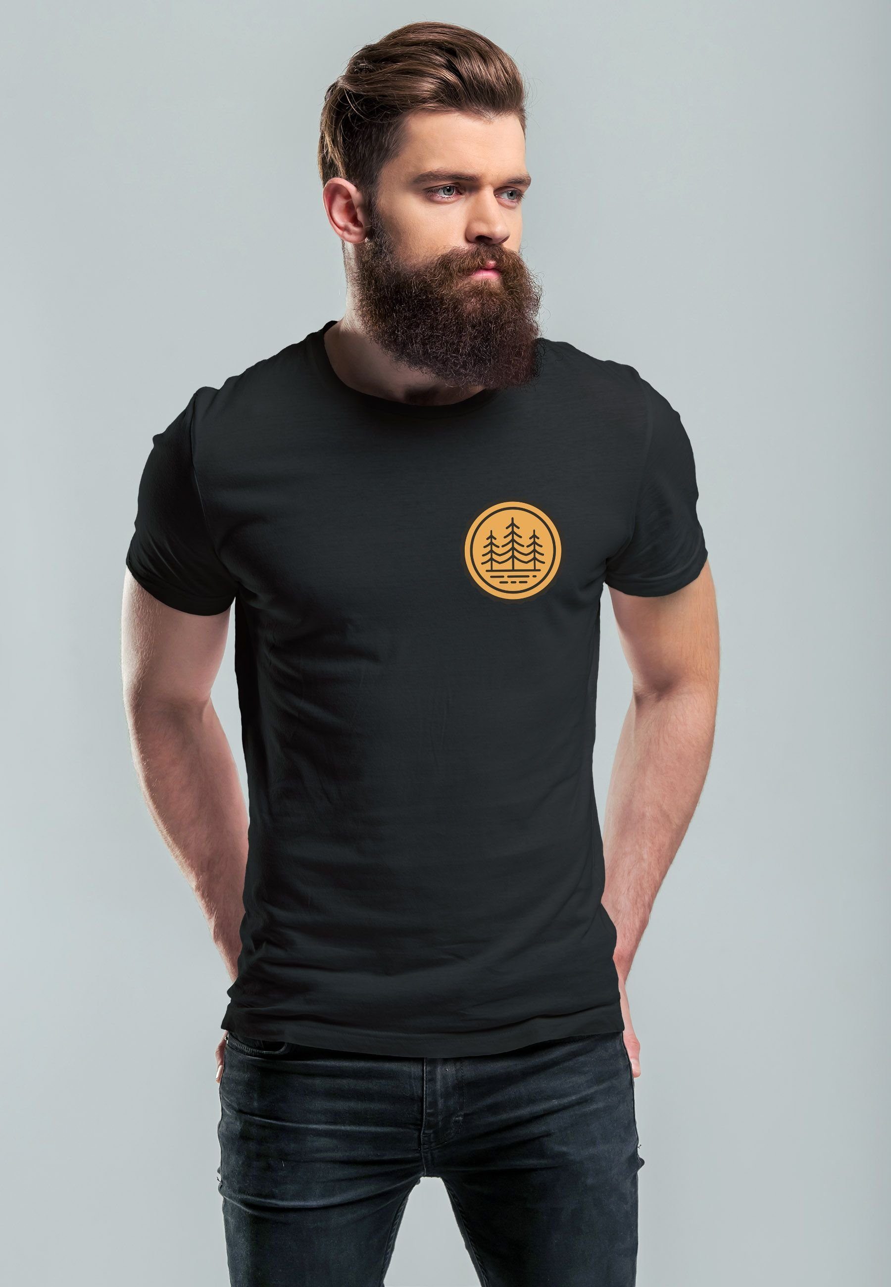 Neverless Print-Shirt Herren T-Shirt Wald Bäume Logo Badge Naturliebhaber O günstig online kaufen