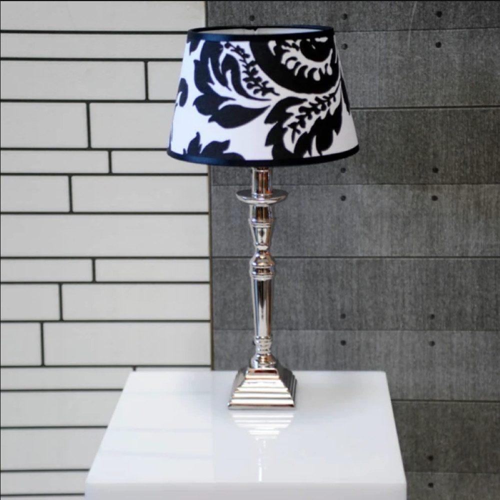 Dirk Davids Leuchten GmbH Tischleuchte Tischleuchte Chrom Poliert Schirm Rund Leinen Schwarz weiß 16685/S, E27