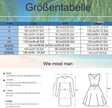 FIDDY Blusenkleid Maxikleider Für Damen Langarm A Linie Freizeitkleider Sommerkleid