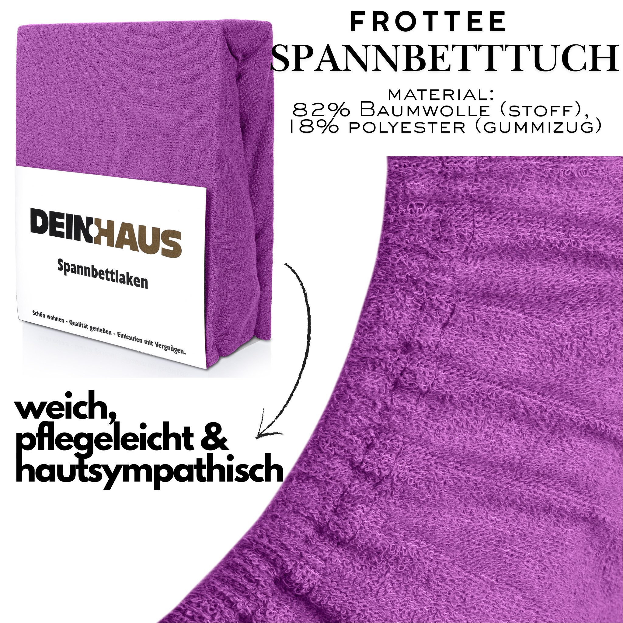 DH DEIN . HAUS Spannbettlaken Frottee SOFT, Baumwolle, Gummizug: rundum, (1 Stück), weich saugfähig atmungsaktiv Rundumgummi formstabil bis 20 cm