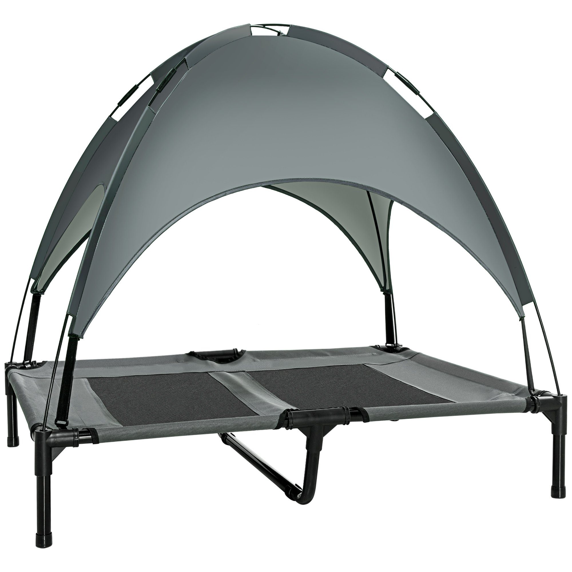 PawHut Tierbett Hundeliege mit Baldachin, Oxford, Netzstoff, Taftstoff, für Garten, Balkon, Grau