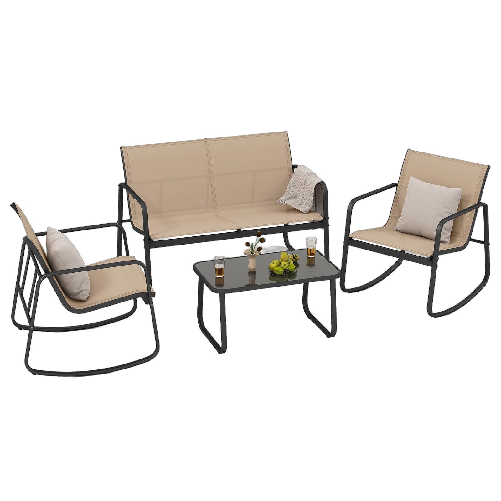 COSTWAY Balkonset, (4-tlg), Garten Sitzgruppe mit 2 Schaukelstühlen