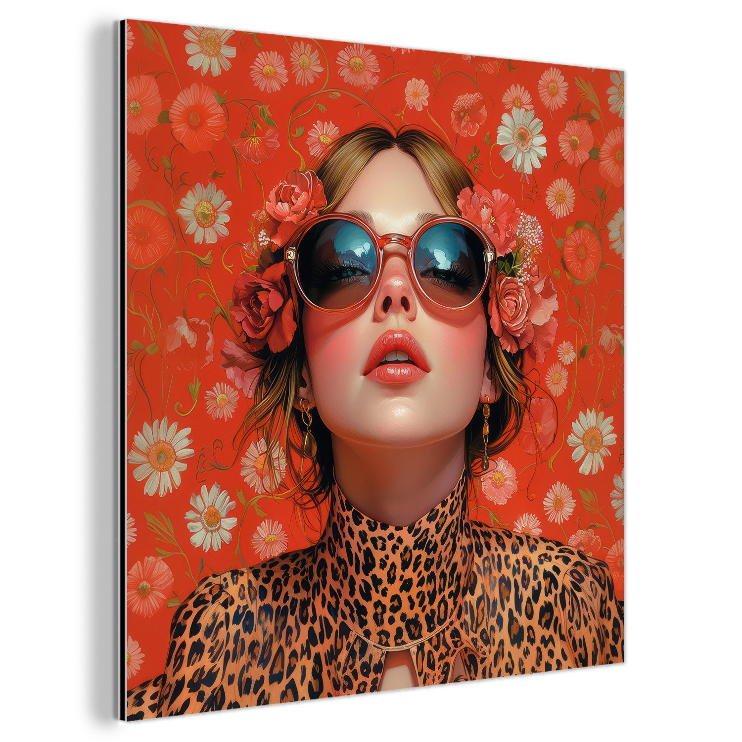 Metallbild Frau - Bunt - Tiermuster - Blumen